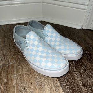 Blue checkered slip on Vans